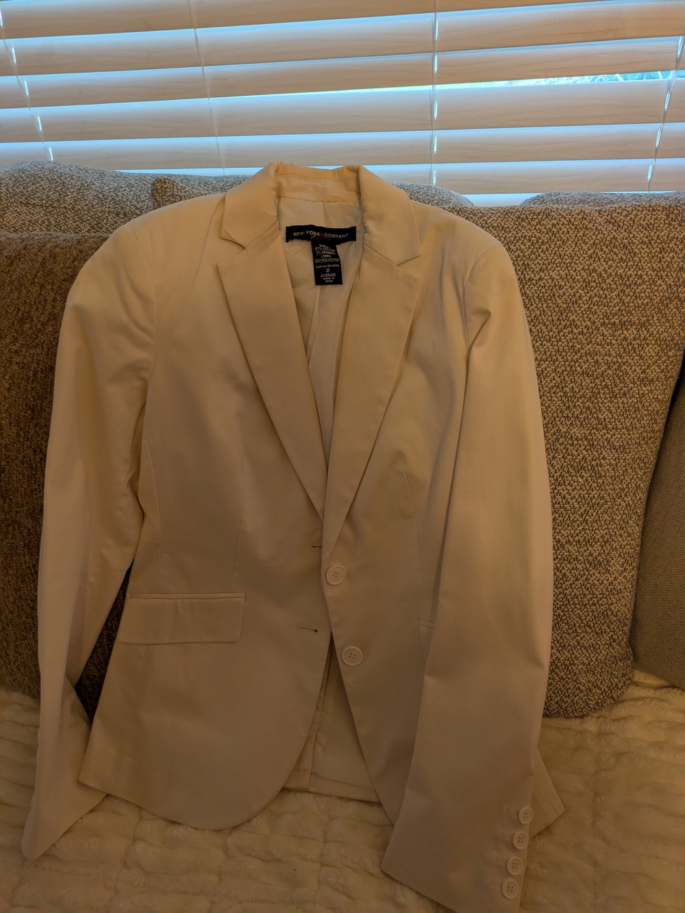 New York & Company Cream Tailored Women's Blazer - Two-Button Notch Lapel